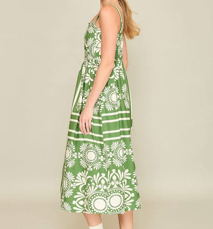 Two Tone Print Midi Dress