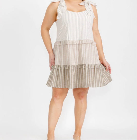 Tiered Color-block Striped Dress