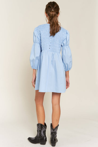 Blue Dakota Smocked Mini Dress