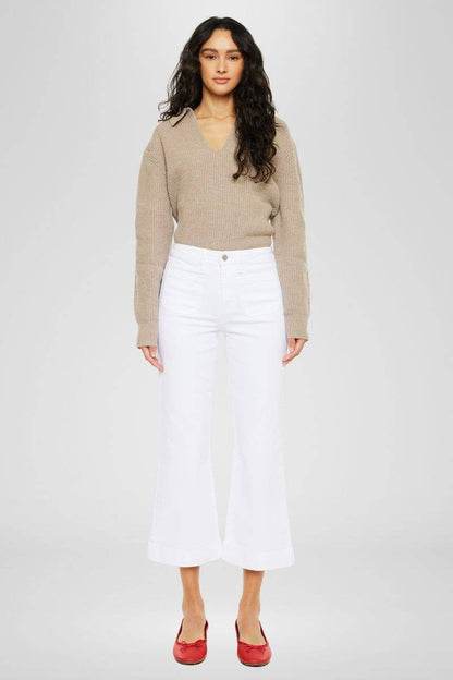 White High Rise Relaxed Cropped Flare Jeans