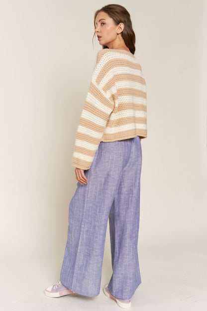 Beige Striped Knit Sweater
