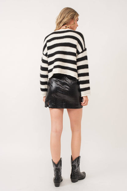 Beige Striped Knit Sweater