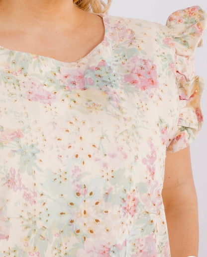 Floral Ruffle-Sleeve Short Set