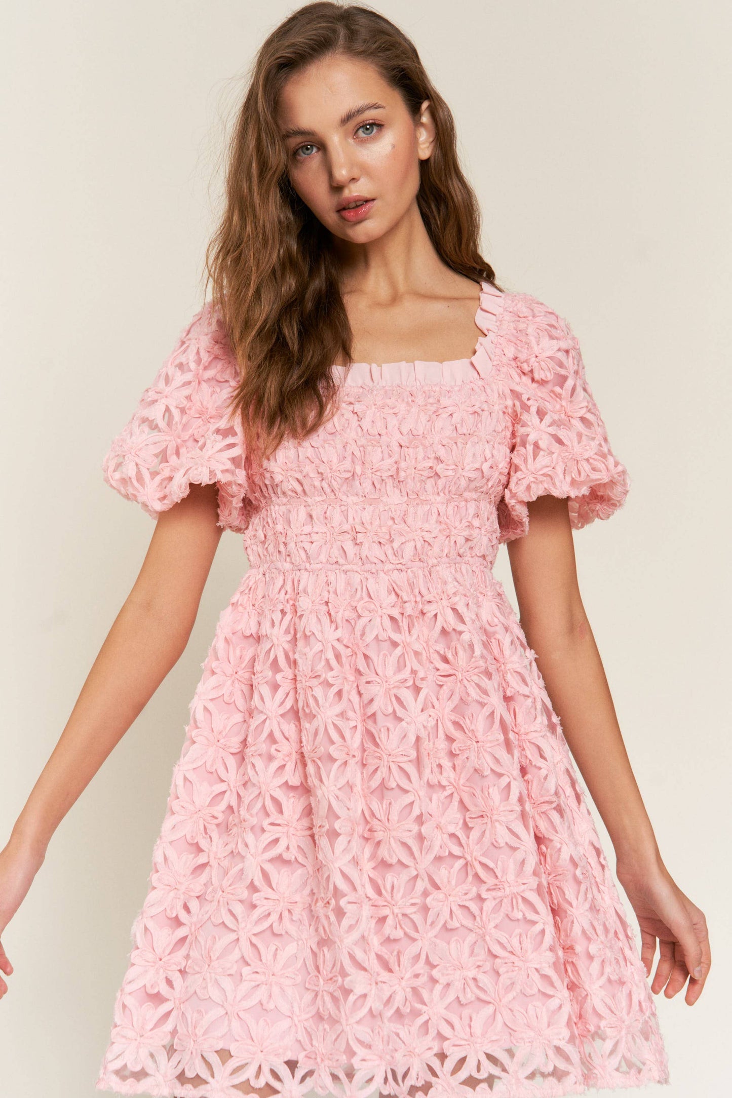 Babydoll Pink Floral Mini Dress