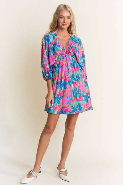 Blue Blossom Breeze Mini-Dress
