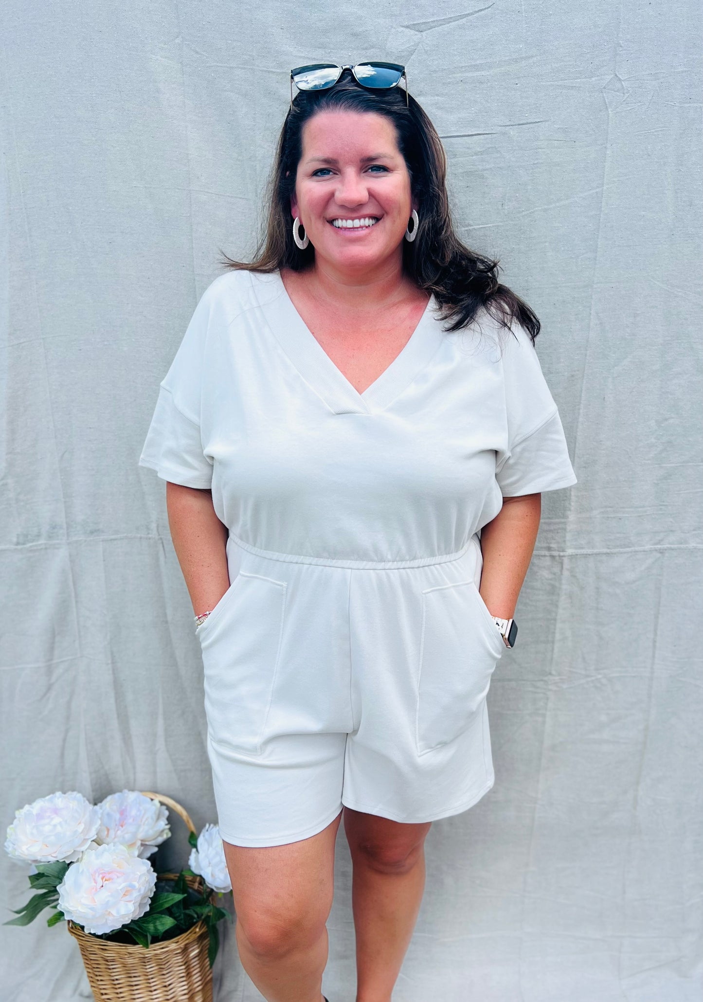 Cotton Ribbed V-Neck Romper