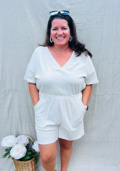 Cotton Ribbed V-Neck Romper