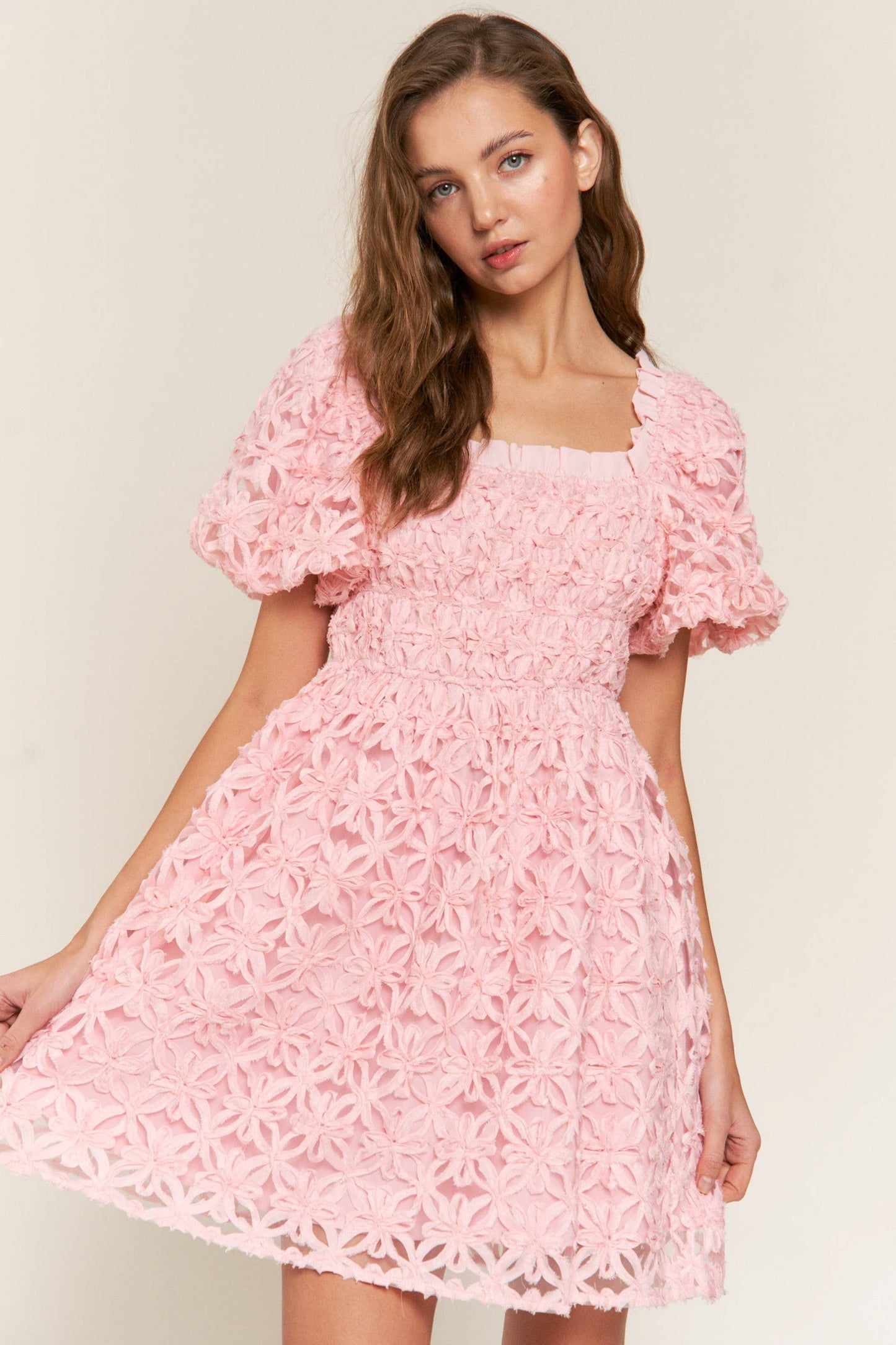 Babydoll Pink Floral Mini Dress