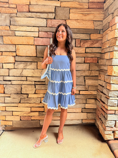 Blue Contrast Mini Dress