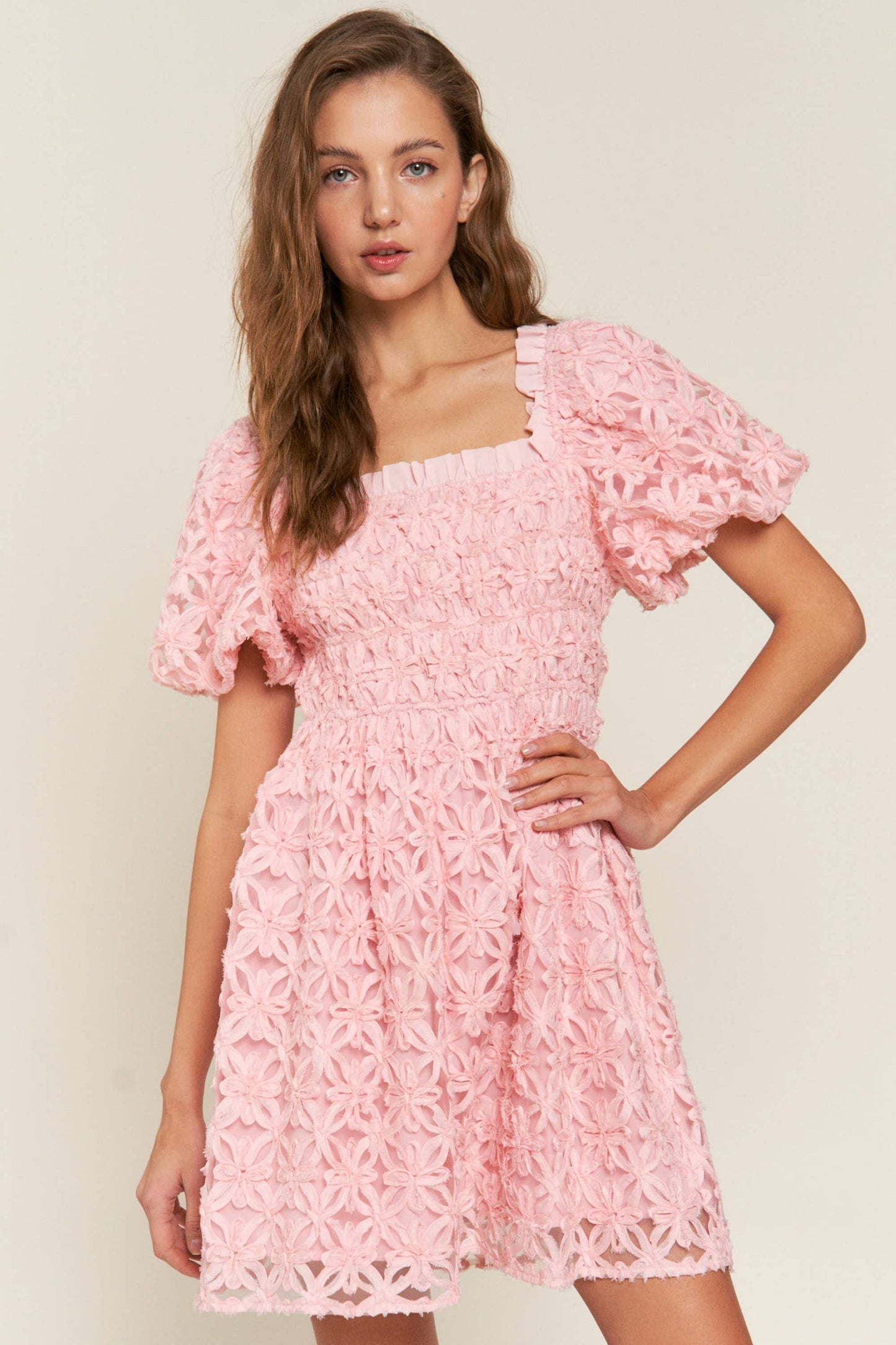 Babydoll Pink Floral Mini Dress