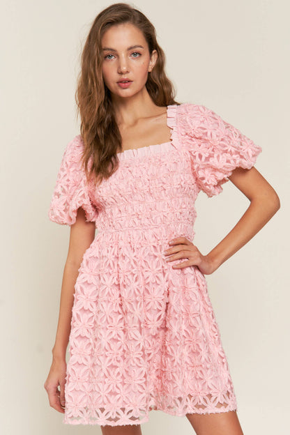 Babydoll Pink Floral Mini Dress