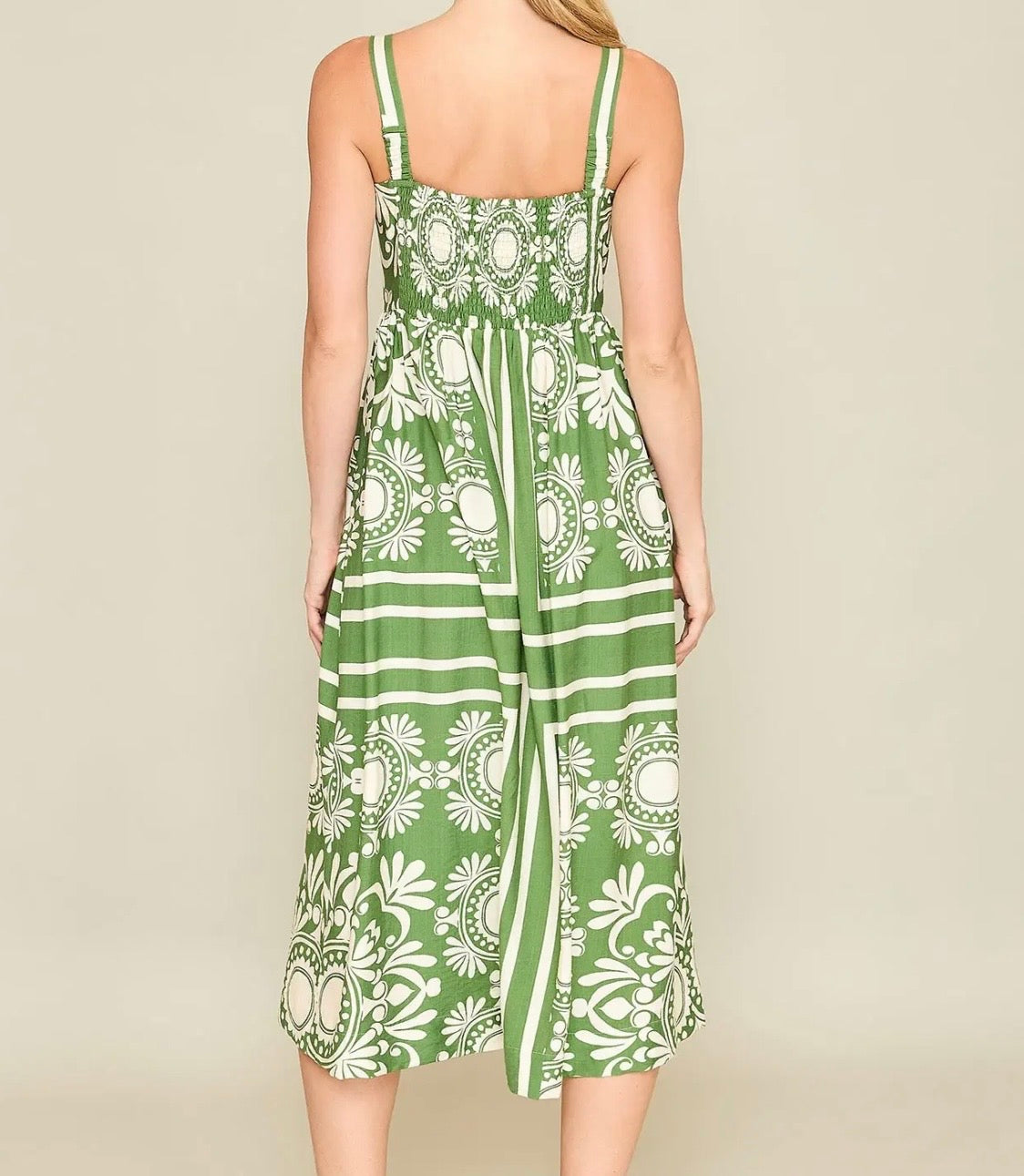 Two Tone Print Midi Dress