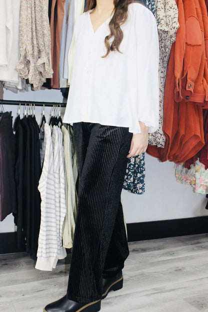 Ribbed Velvet Wide Leg Pant