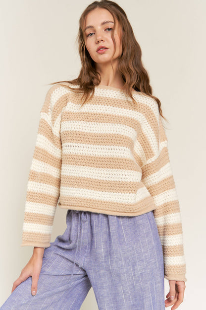 Beige Striped Knit Sweater