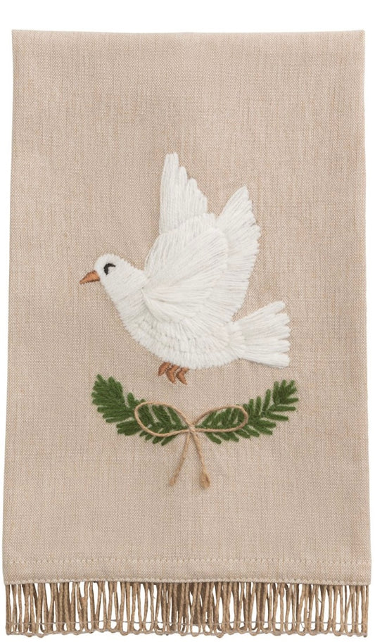 Dove White Christmas Embroidered Towel