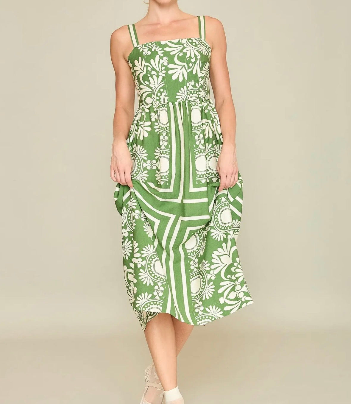Two Tone Print Midi Dress
