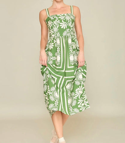 Two Tone Print Midi Dress