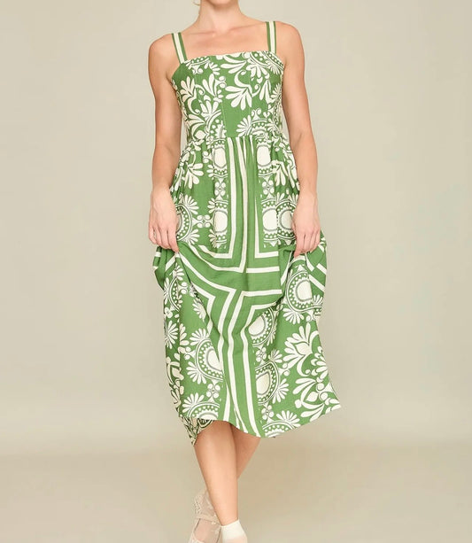 Two Tone Print Midi Dress