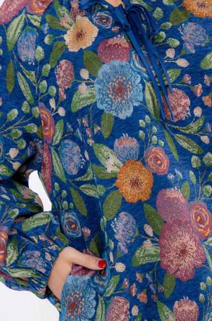 Plus Size Long Sleeve Front Pockets Floral Print Mini Dress