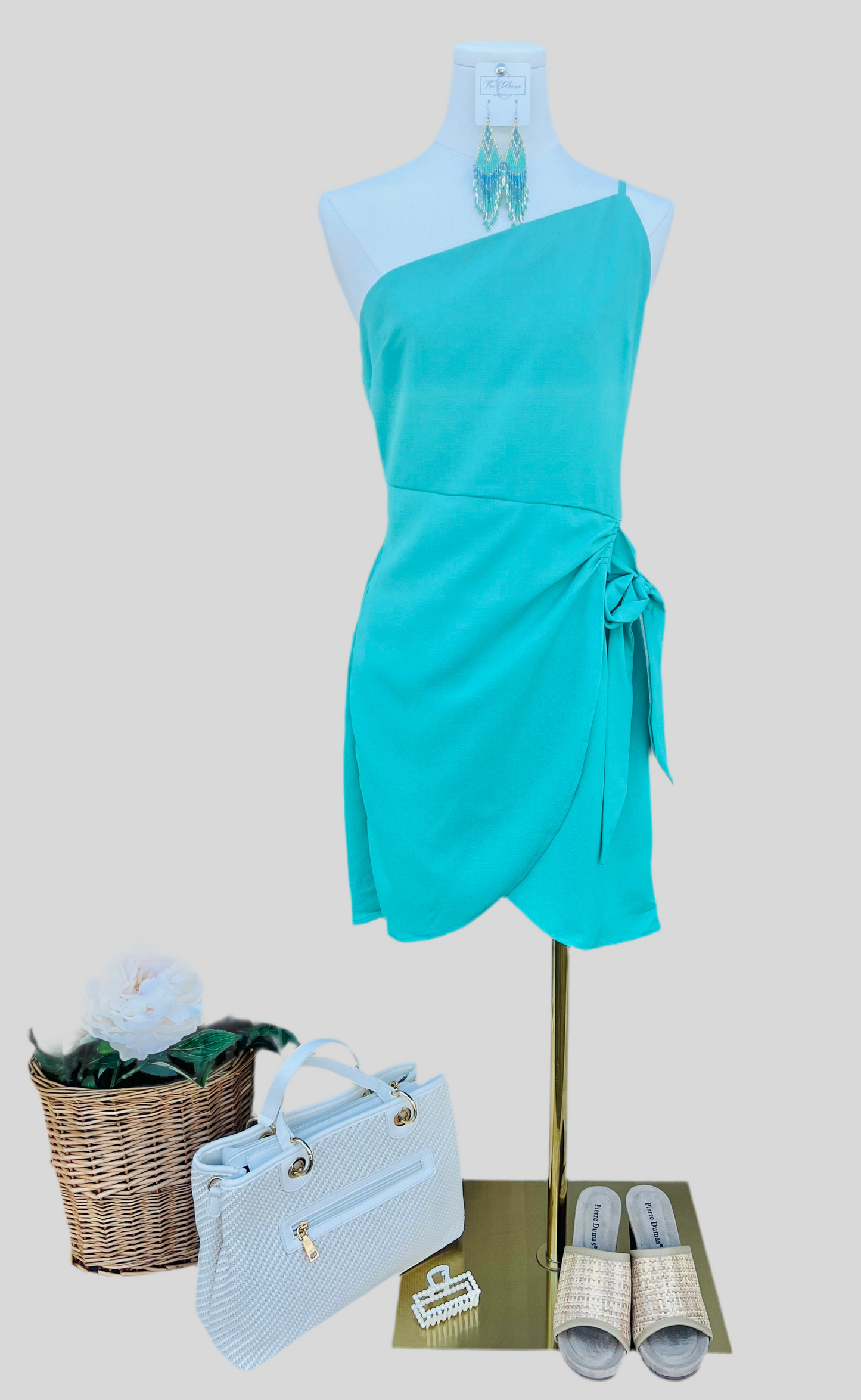 Poly Linen One Shoulder Wrap Dress