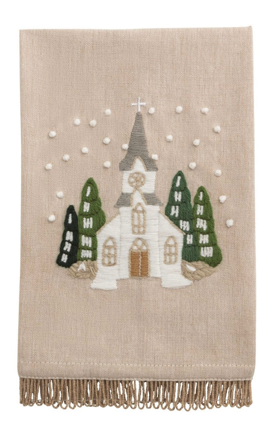 Church White Christmas Embroidered Towel