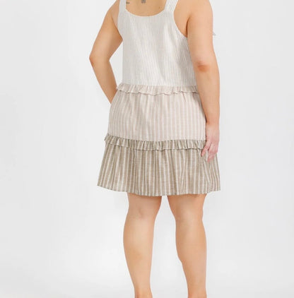 Tiered Color-block Striped Dress