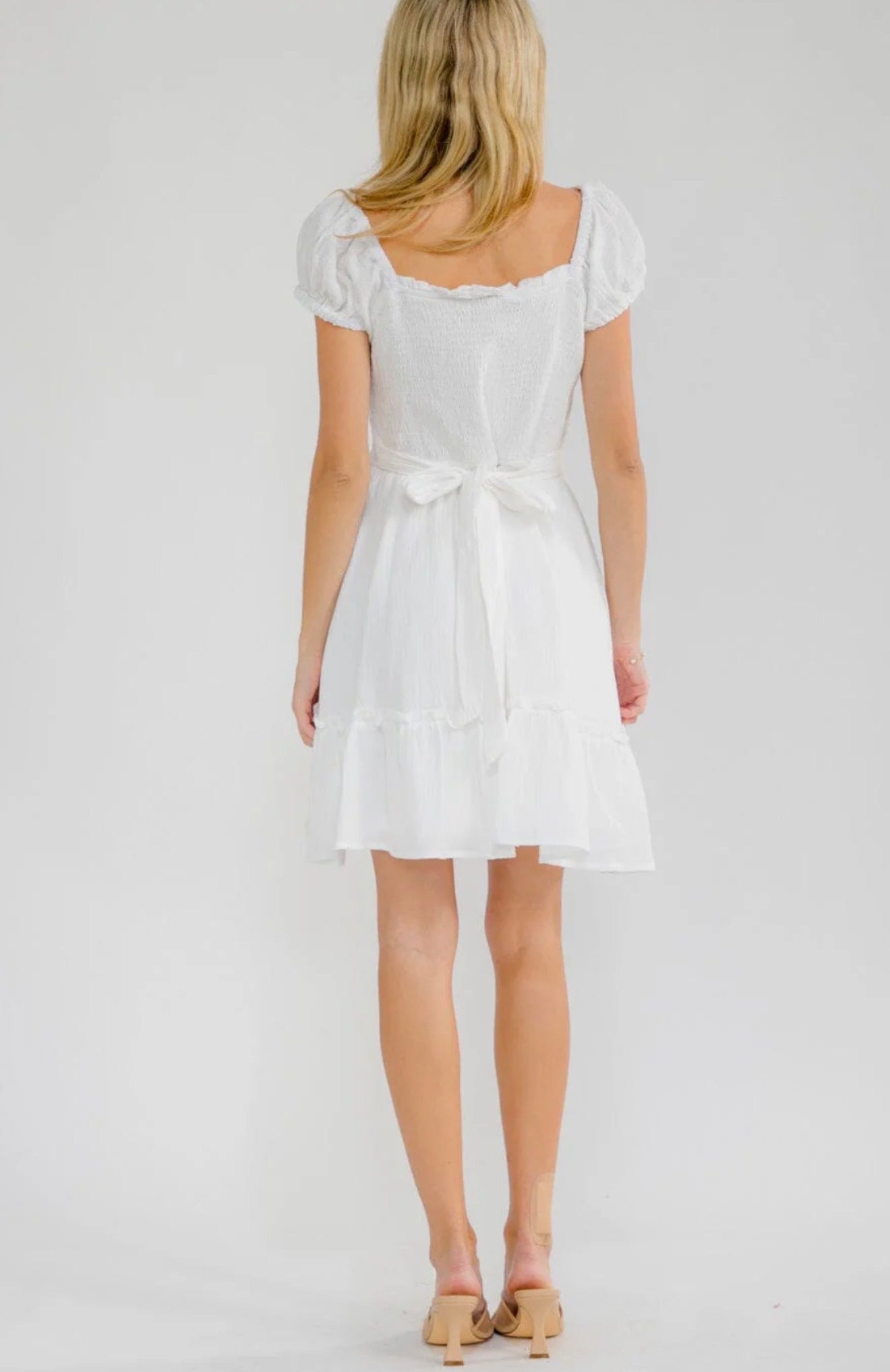 Women's Short Sleeve Square Neck Front Pockets Smock Mini Dress