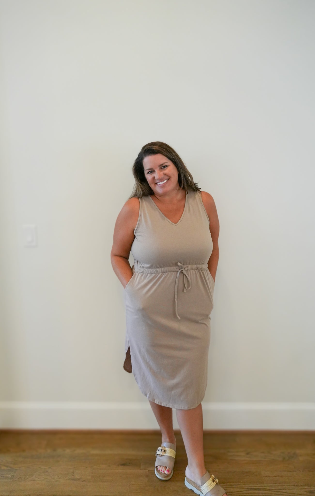 Drawstring Waist Sleeveless Dress
