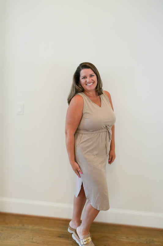 Drawstring Waist Sleeveless Dress