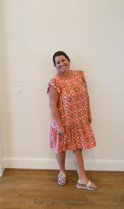 Printed Ruffle Short Sleeve Dress