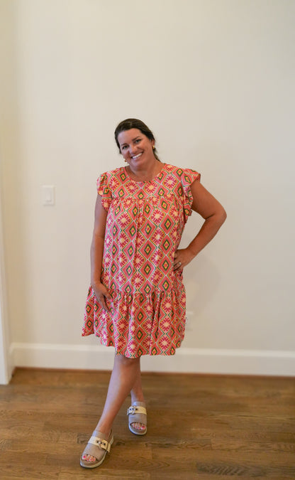 Printed Ruffle Short Sleeve Dress