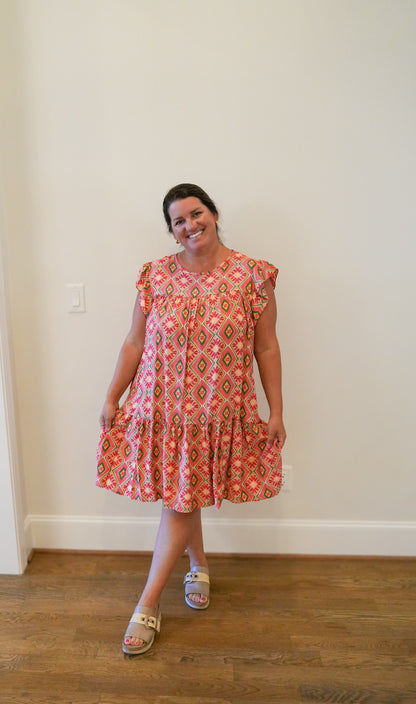 Printed Ruffle Short Sleeve Dress