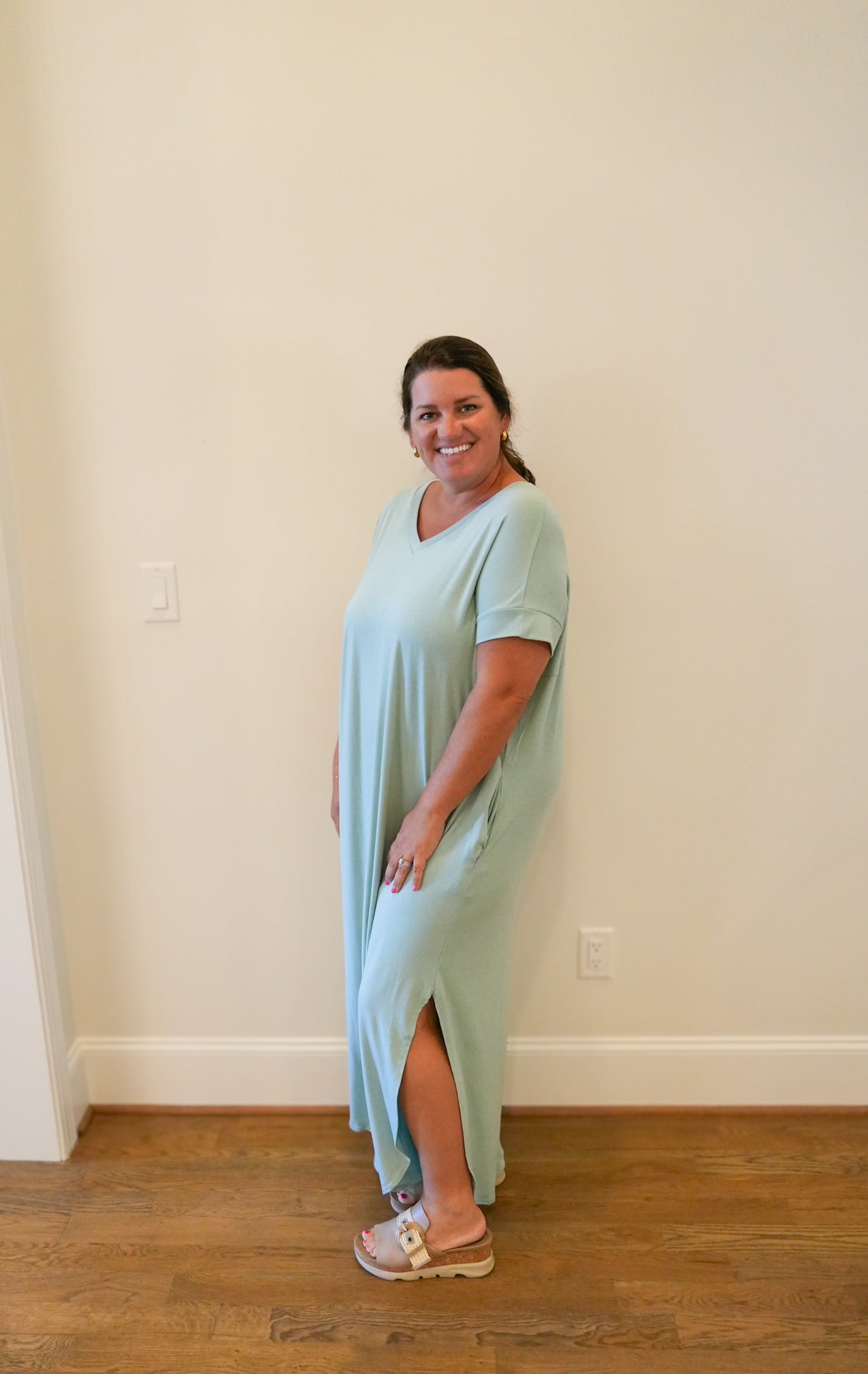 V-Neck Short Sleeve Maxi Dress
