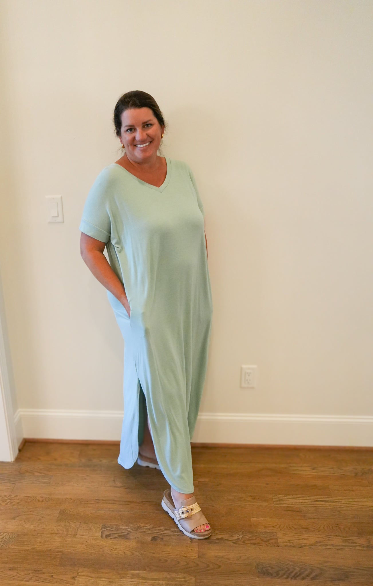 V-Neck Short Sleeve Maxi Dress
