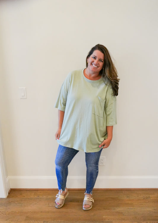 Cotton Oversized Front Pocket Raw Edge Boyfriend Tee
