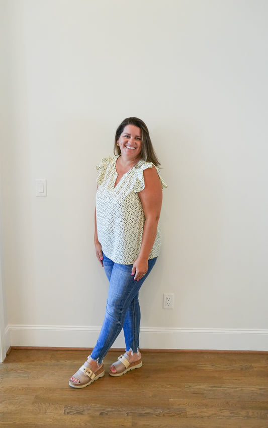 Heart Print Ruffle Sleeve Top
