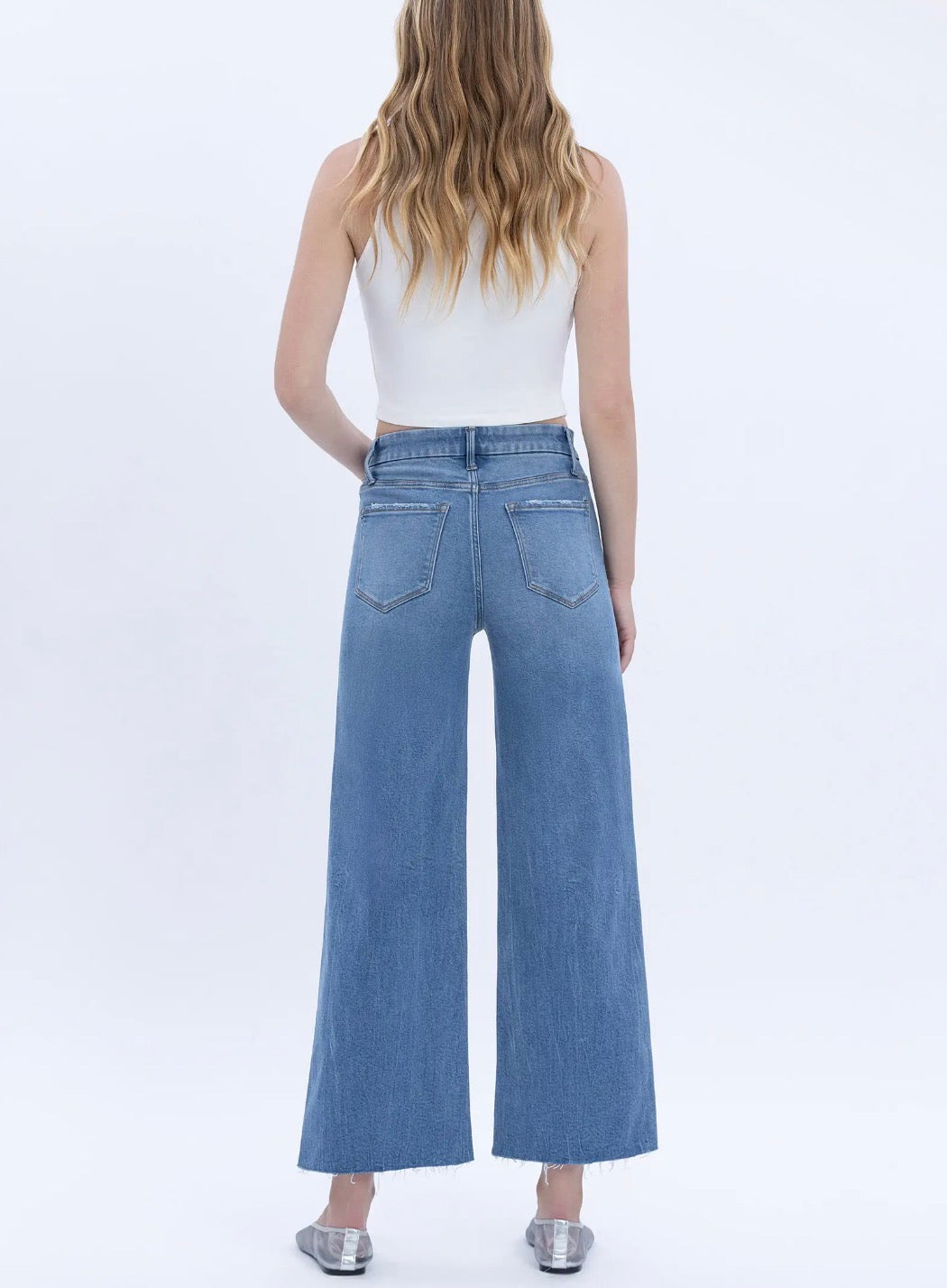 High Rise Comfort Waistband Crop Wide Jeans