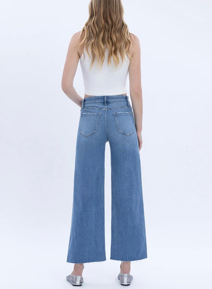 High Rise Comfort Waistband Crop Wide Jeans