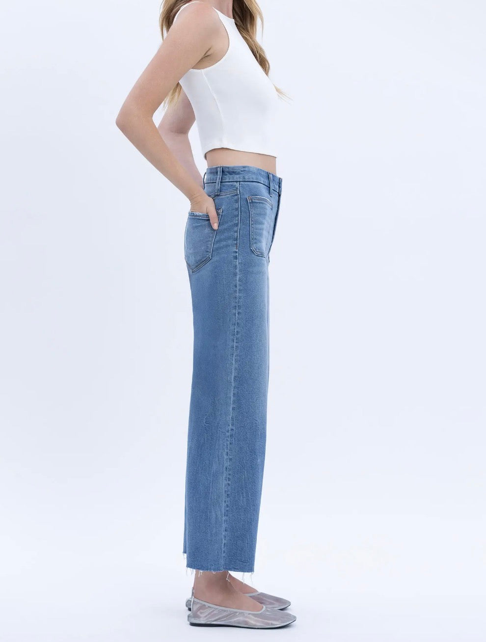 High Rise Comfort Waistband Crop Wide Jeans
