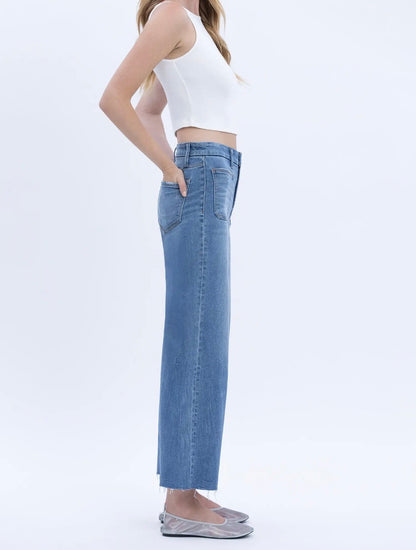 High Rise Comfort Waistband Crop Wide Jeans