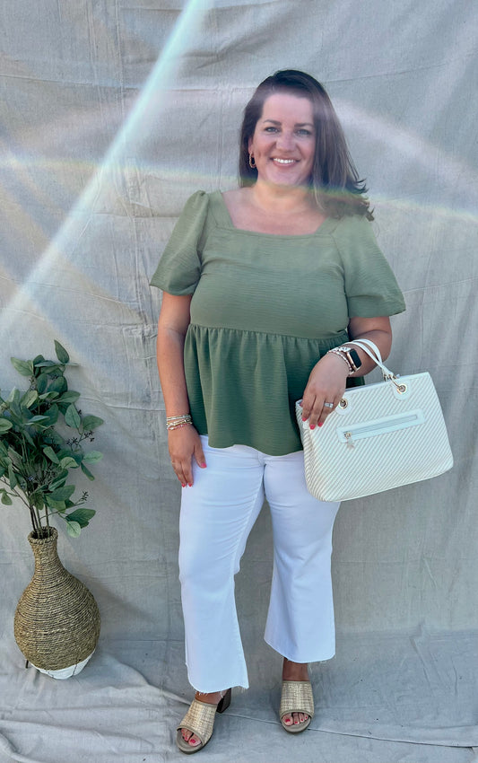Solid Olive Babydoll Top