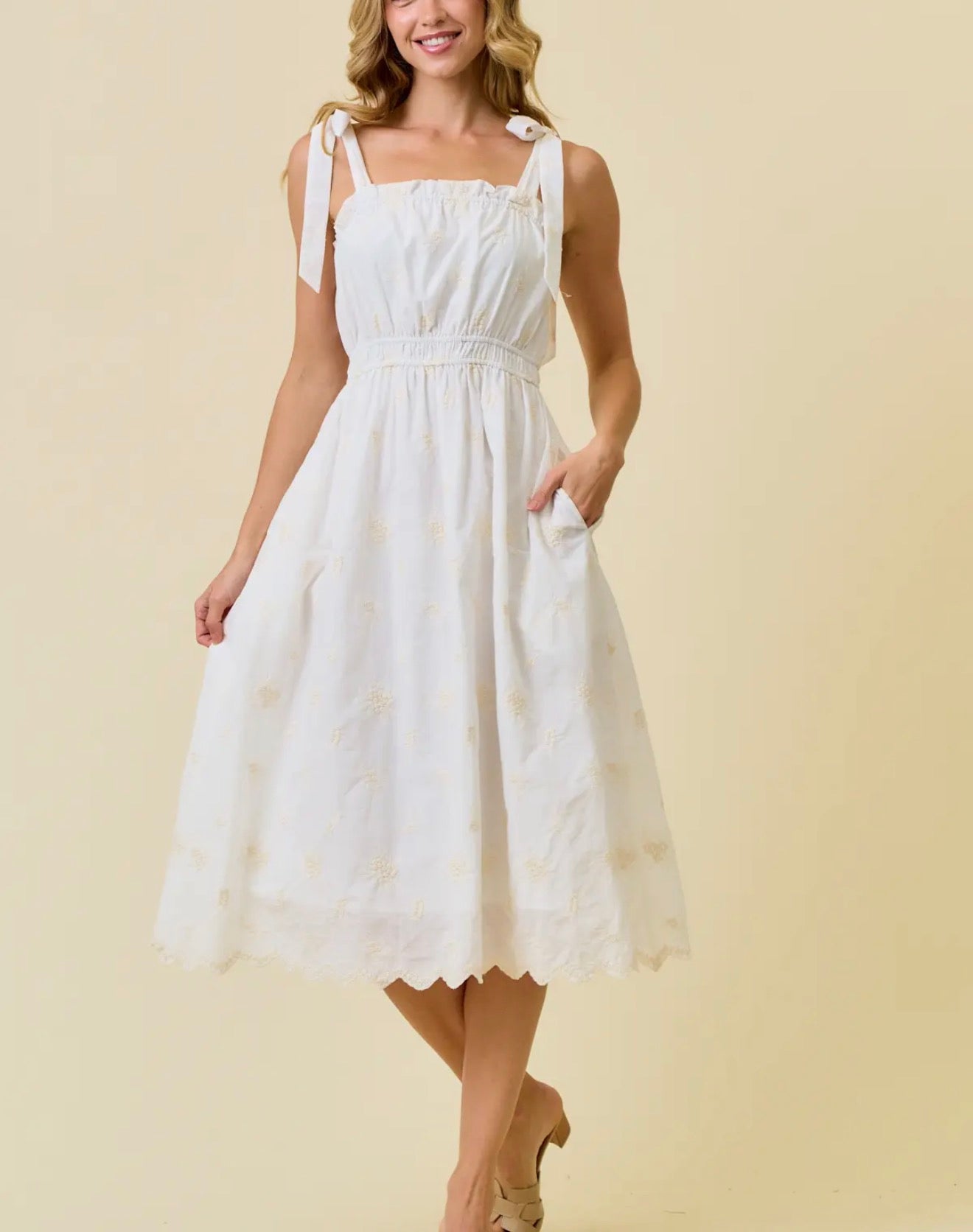 Sammie Scalloped Tie Shoulder Midi Dress