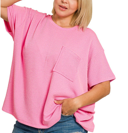 Ribbed Oversized Top With Pocket