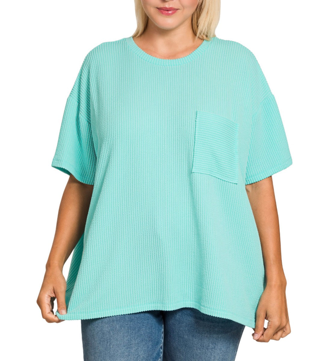 Ribbed Oversized Top With Pocket