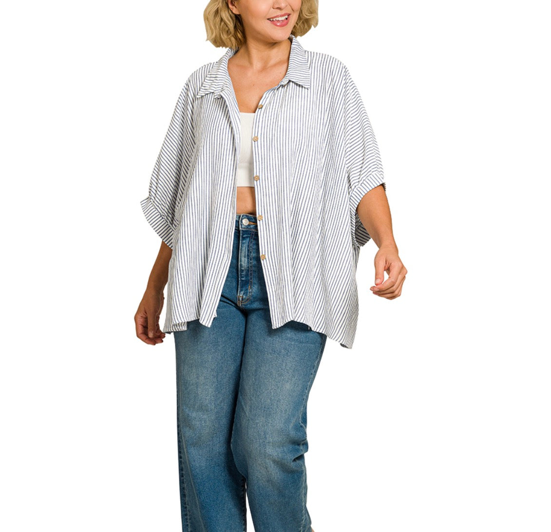 Woven Stripe Button Down