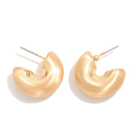 Chunky Brushed Metal Tone Huggie Hoop Earrings