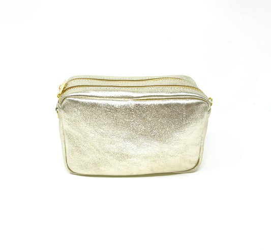 Gold Leather Double Zip Bag