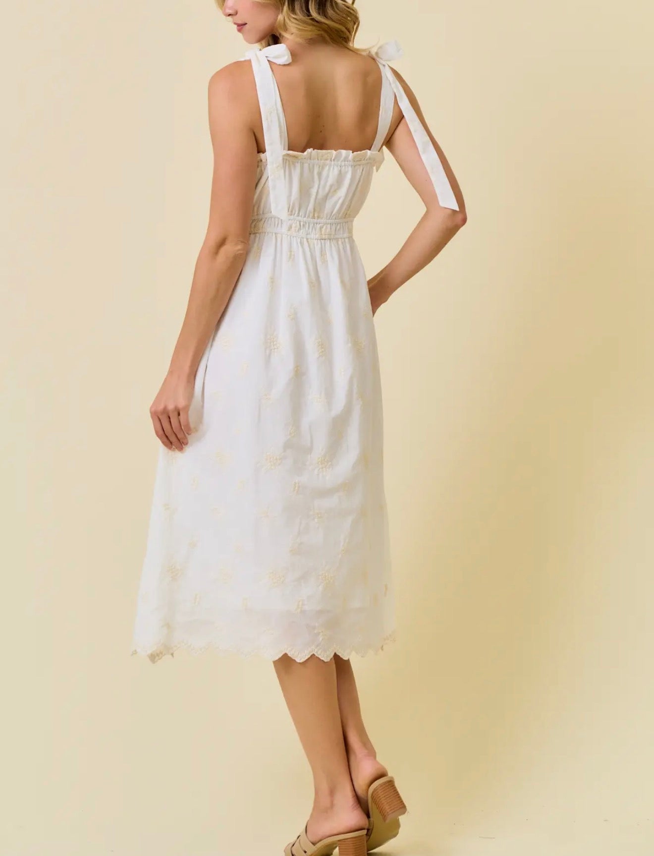 Sammie Scalloped Tie Shoulder Midi Dress