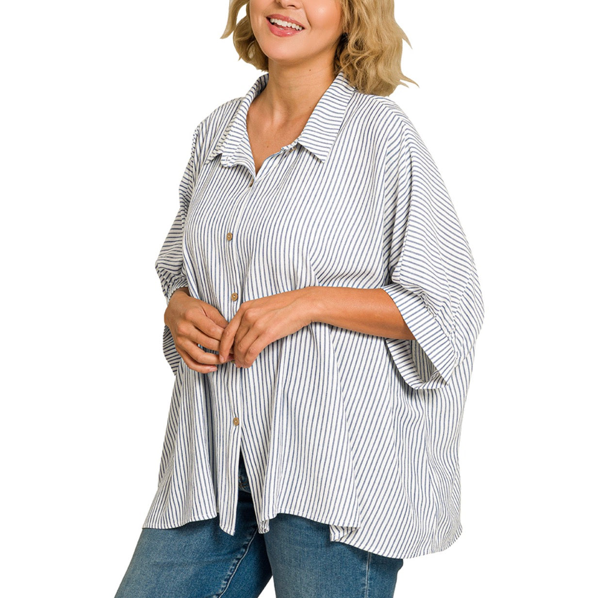 Woven Stripe Button Down