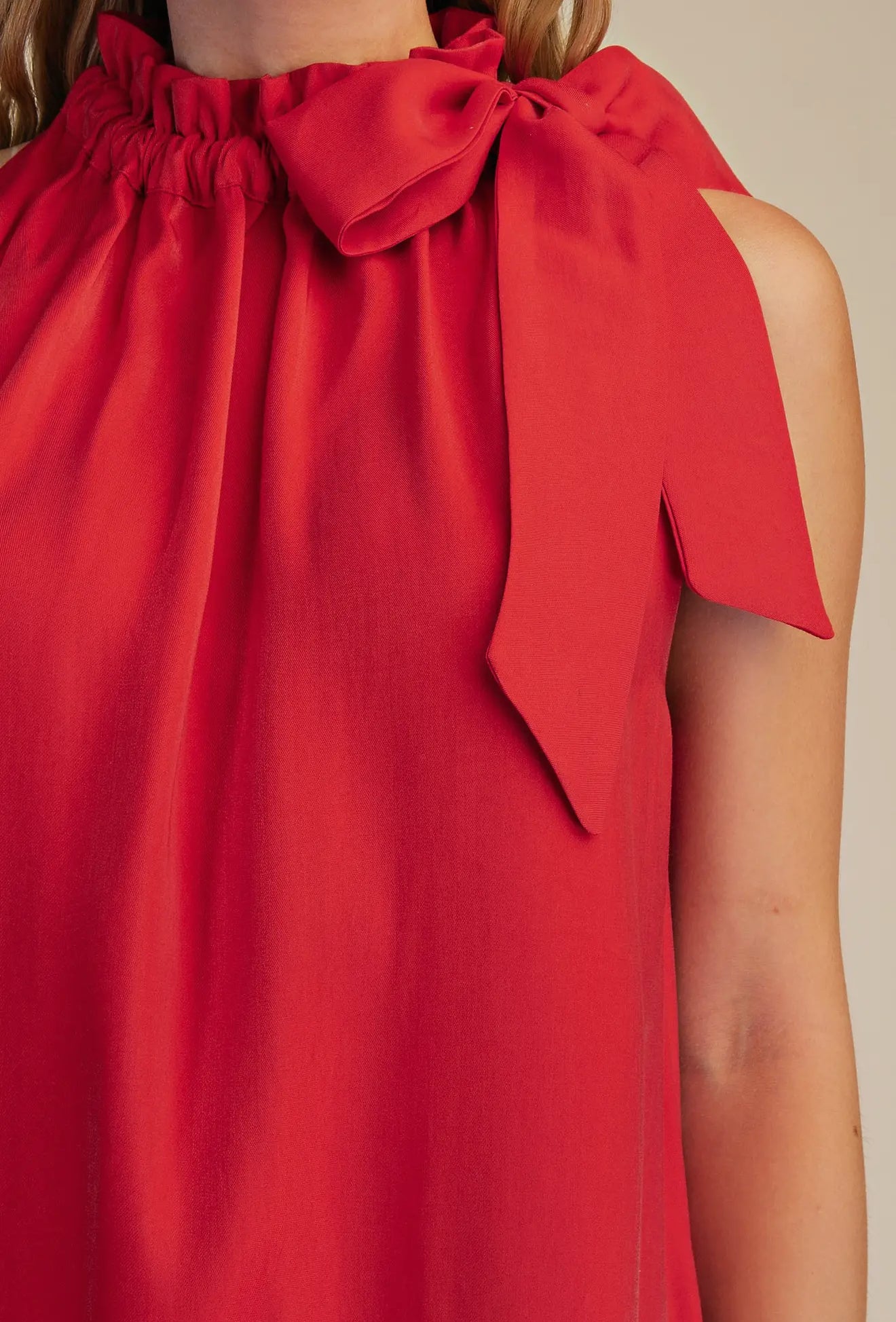 Really Red Ruffle Neck Tie Mini Dress